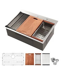 flynama 30x22x10inch Drop In Kitchen Sink Stainless Steel Workstation Single Bowl 16 Gauge Topmount