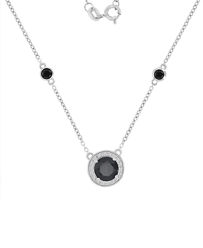 Macy's Onyx & Created White Sapphire (0.09 ct. t.w.) Station Necklace in Rhodium Over Sterling Silver