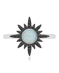 Macy's Black Spinel (0.218 ct. t.w.) and White Opal (5 mm) Starburst Ring Rhodium Over Sterling Silver