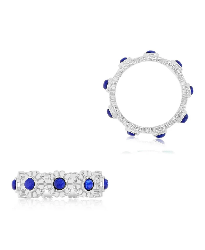 Macy's Lapis (1.35 ct. t.w.) Flower Band Ring Rhodium Over Sterling Silver