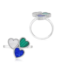 Macy's Malachite (0.8 ct. t.w.) Lapis & Imitation Pearl Tri-Hearts Ring Set Rhodium Over Sterling Silver