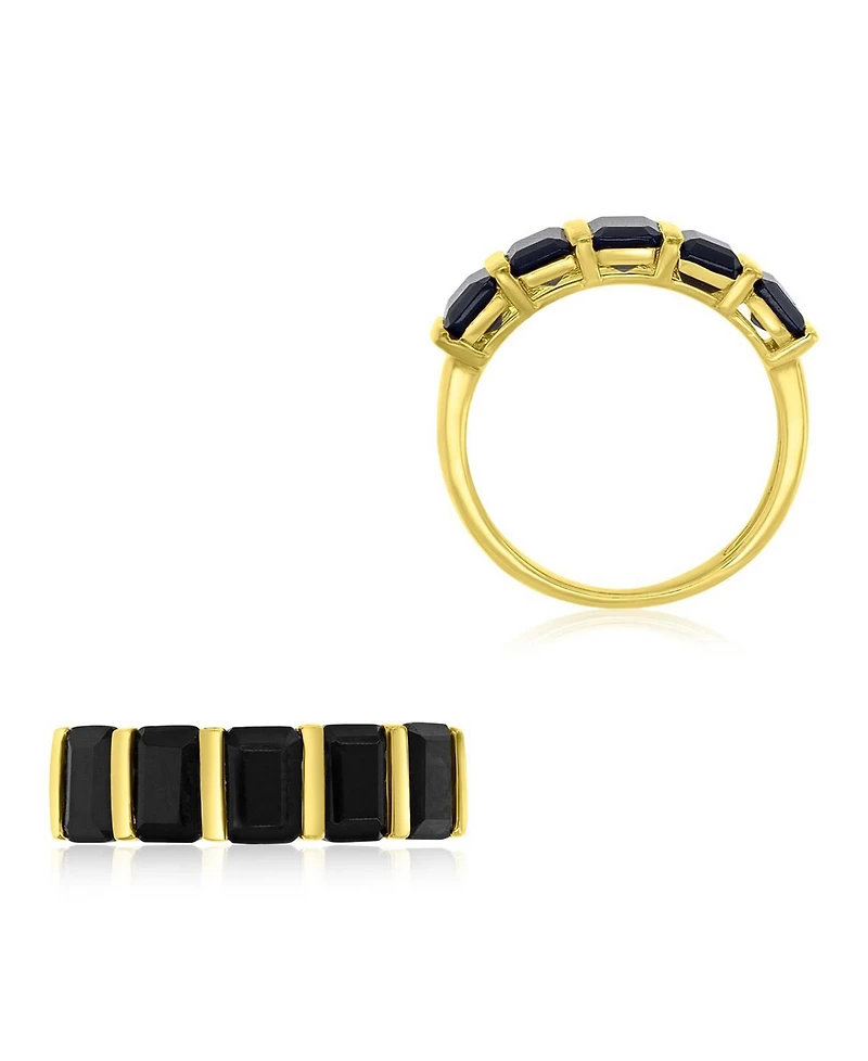 Macy's Onyx (3.05 ct. t.w.) Alternating Row Band Ring 14k Yellow Gold Over Sterling Silver