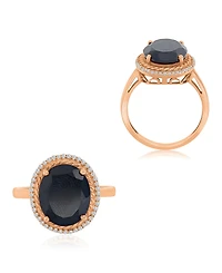 Macy's Created Sapphire (0.22 ct. t.w.) and Onyx Textured Halo Ring n 14k Rose Gold Over Sterling Silver