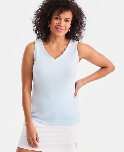 Style & Co Women's Cotton Scalloped V-Neck Sleeveless Top, Exclusively at Macy's