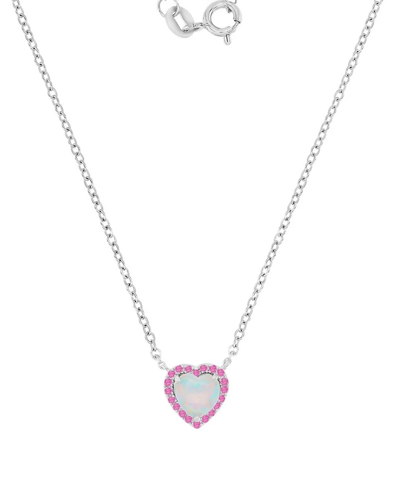 Macy's Pink Sapphire (0.12 ct. t.w.) & Opal (6mm) Necklace in Rhodium Over Sterling Silver