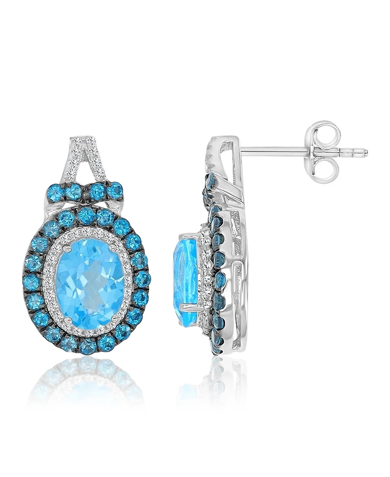 Macy's Blue Topaz (1.44 ct. t.w.) & White Sapphire (0.256 ct. t.w.) Oval Earrings in Rhodium Over Sterling Silver