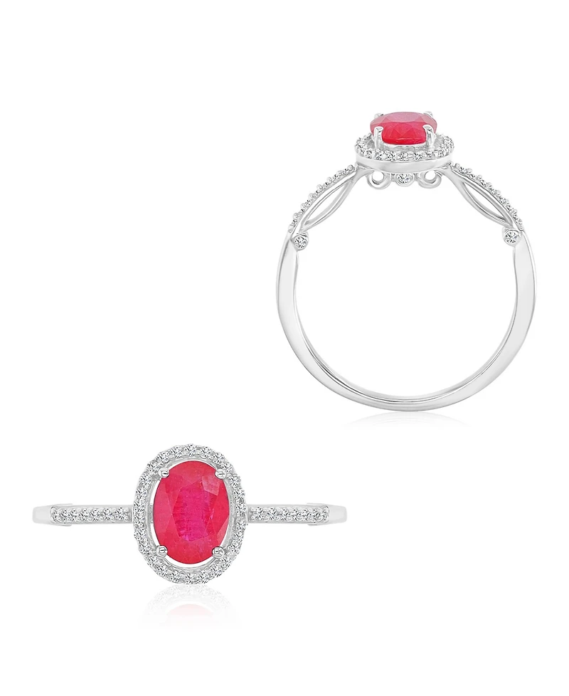 Macy's Ruby (1 ct. t.w.) and Diamond (0.14 ct. t.w.) Halo Ring in 14k White Gold
