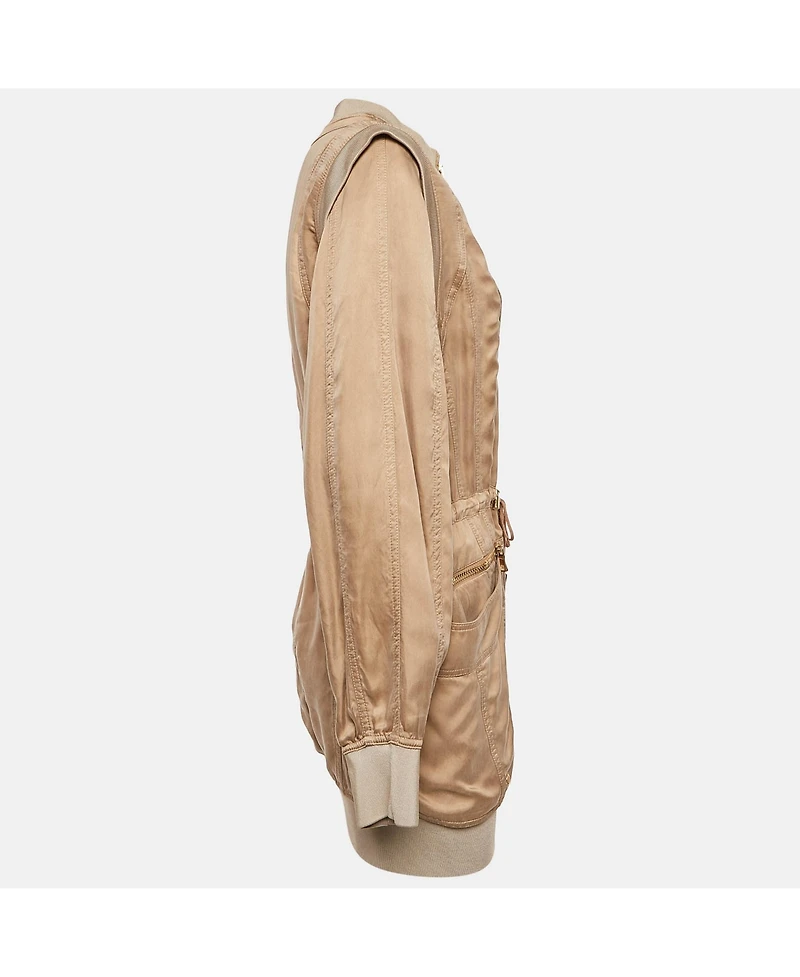 Pre-Owned Balmain Women's Beige Gabardine Long Zip-Up Jacket