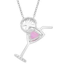 Macy's Diamond (0.015 ct. t.w.) & Pink Sapphire (1.05 ct. t.w.) Martini Glass Necklace in 14K Yellow Gold Over Sterling Silver
