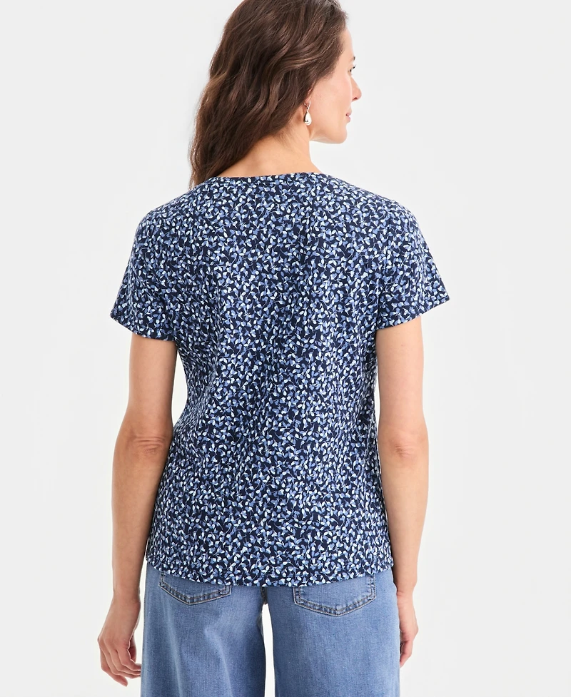 Style & Co Women's Printed Short-Sleeve Henley Top, Macy's Exclusive