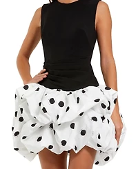 Mac Duggal Women's Sleeveless Crepe Mini Dress With Polka Dot Skirt