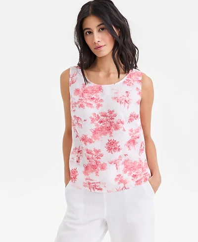 Charter Club Women's 100% Linen Pleated-Back Sleeveless Top, Macy's Exclusive