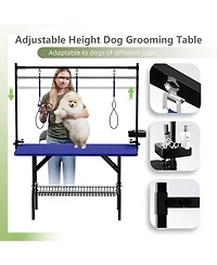 Aostirmotor 47" Large Dog Grooming Table: Foldable Adjustable Height Pet Station with Arms, Nooses & Mesh Tray, Blue