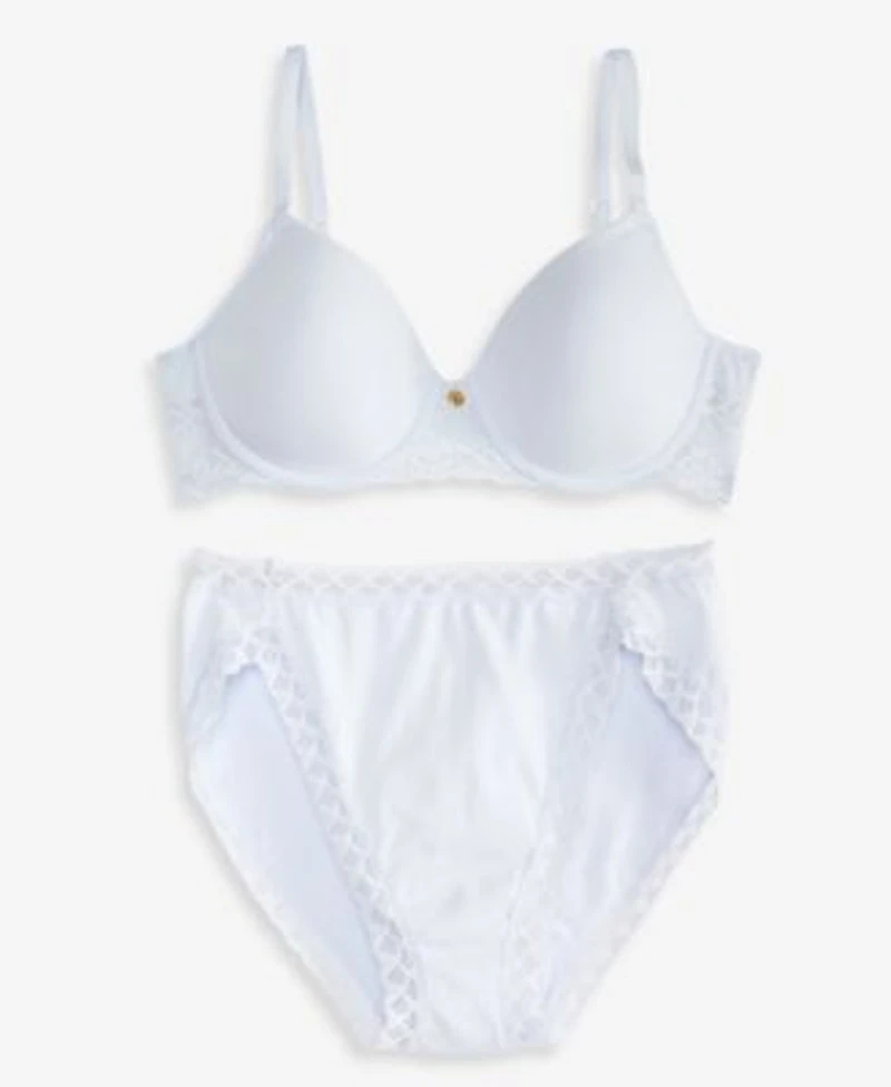 Natori Womens Bliss Perfection Contour Underwire Bra Bliss Lace Trim Cotton French Cut Brief Underwear