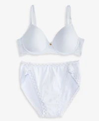 Natori Womens Bliss Perfection Contour Underwire Bra Bliss Lace Trim Cotton French Cut Brief Underwear