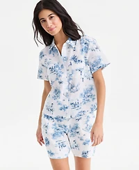 Charter Club Women's 100% Linen Printed Camp Shirt, Macy's Exclusive