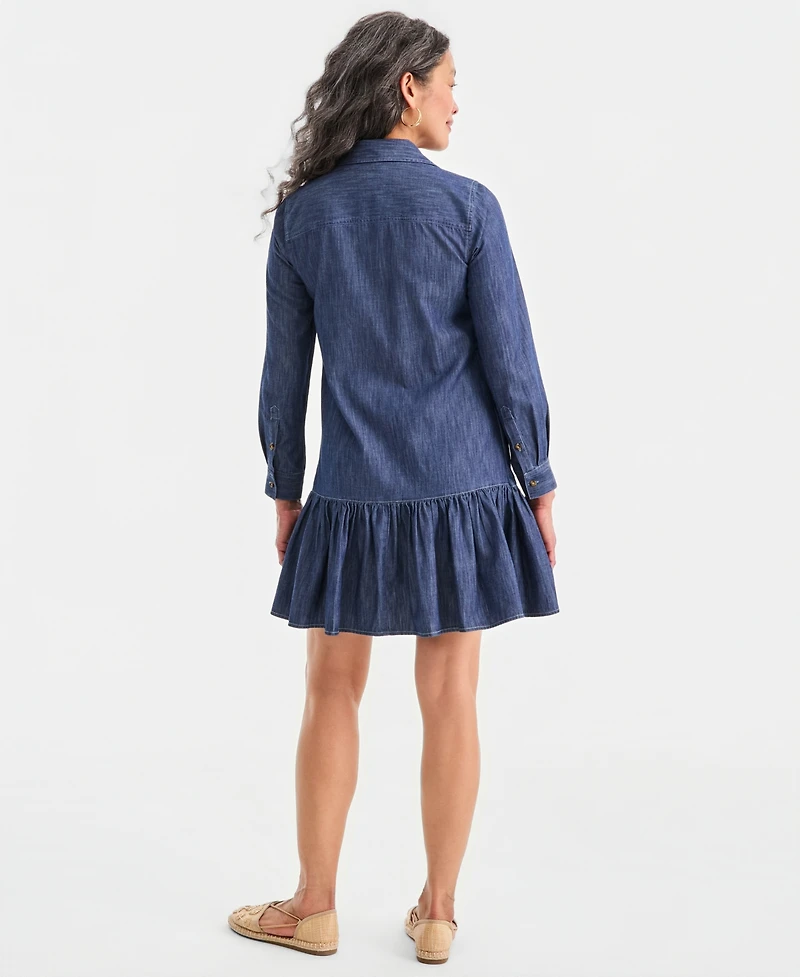 Style & Co Women's Cotton Chambray Peplum Shirt Dress, Macy's Exclusive