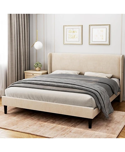 gaomon Assile Upholstered Bed Frame Full with Wingback headboard, Platform Bed Frame with Headboard, Wood Slats Support, Noise Free