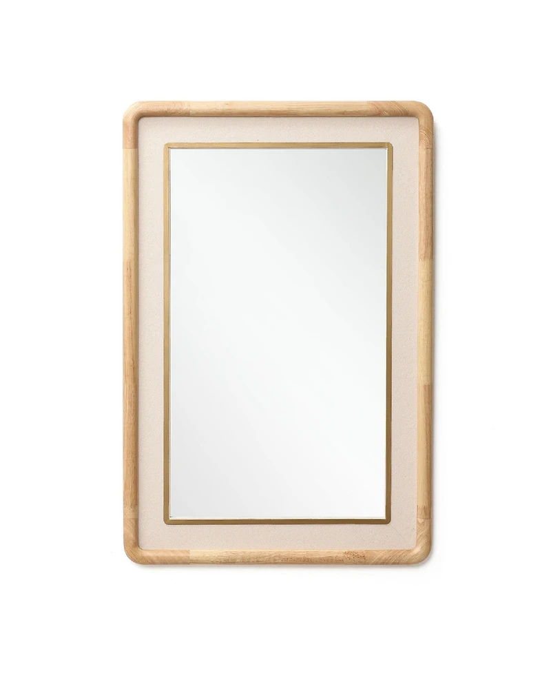 LuxenHome Rounded Rectangle Decorative Wall Mirror, 35" Rubberwood Frame with Pu Leather Accent