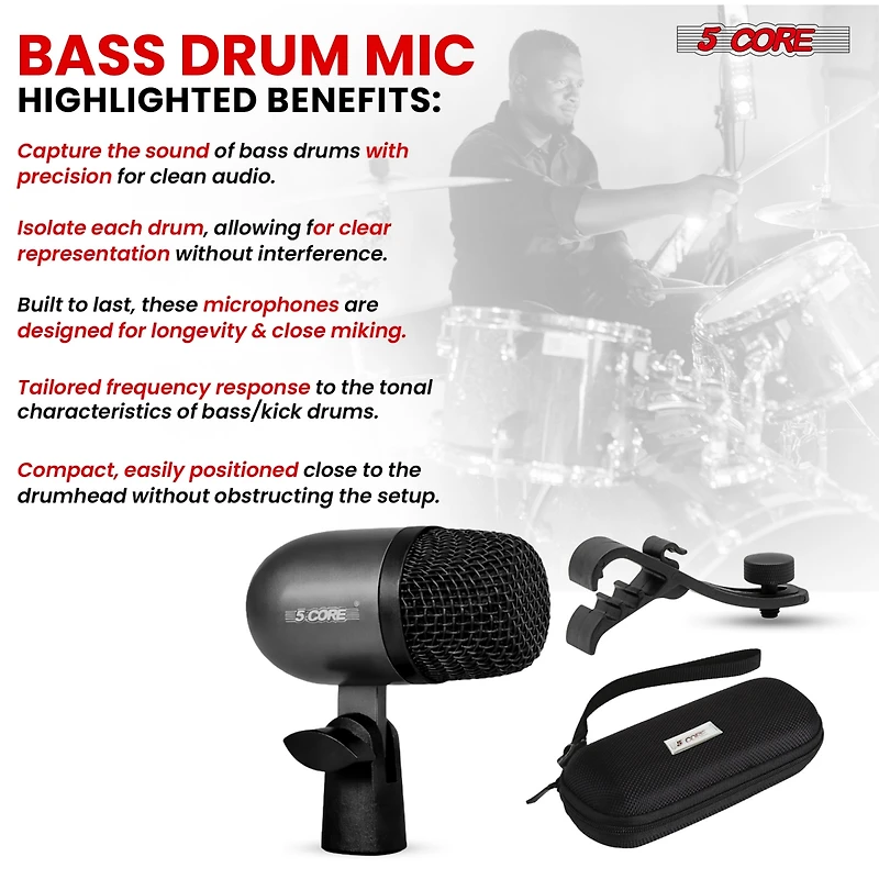 5 Core 5Core Tom Snare Mic Cardioid Dynamic Microphone for Drum Kit Percussion Instrument