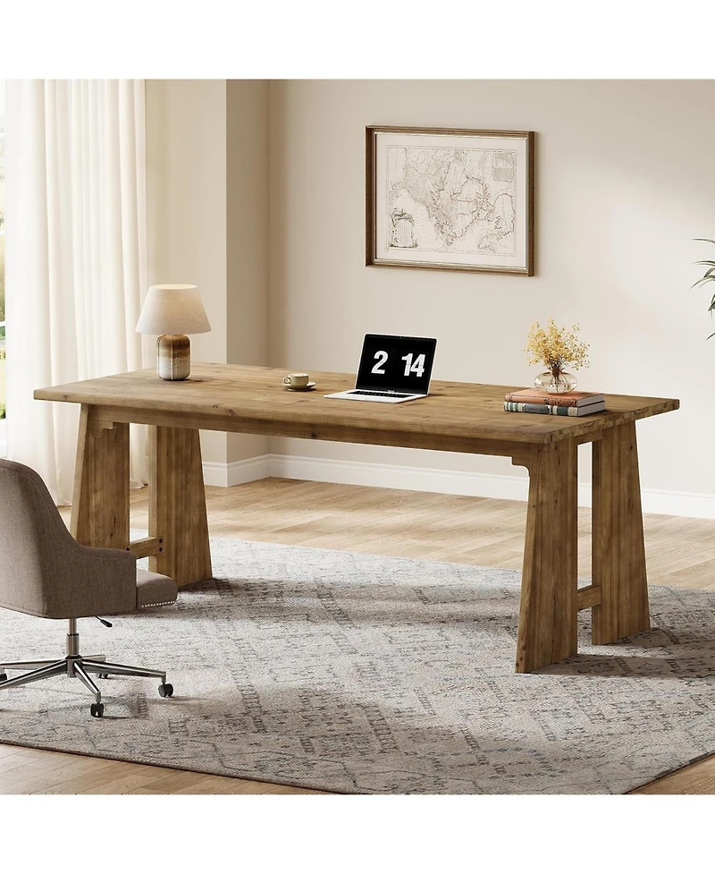 Tribesigns Solid Wood Executive Desk, 70.9-Inch Long Office Computer Desk with Sturdy Wooden Legs, Farmhouse Workstation