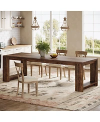 Tribesigns 86.61-Inch Dining Table for 6-8 People, Modern Narrow Long Kitchen Table with Pedestal Base, Farmhouse Extra Long Dining Room Furniture