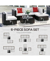 Outsunny 6-Piece Outdoor Patio Rat Wicker Furniture Sofa Set w/ Cushion