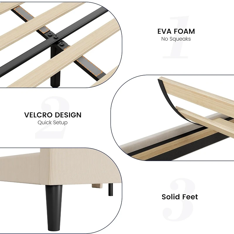 gaomon Queen Bed Frame with Headboard, Upholstered Platform Bed with Wood Slat Support, Sturdy Support Feet, Noise Free, No Box Spring Required