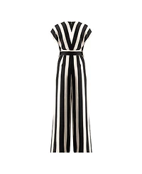 Ivonne Women's Striped V-Neck Jumpsuit with Waist Tie
