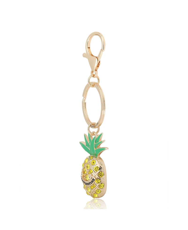 Juicy Couture Crystal Pineapple Keychain, Gold Tone with Green Enamel Leaves