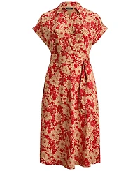 Lauren Ralph Lauren Plus Size Floral Belted Crepe Collared Neck Maxi Dress