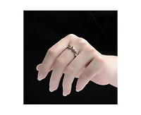 Rachel Glauber White Gold Plated Geometric Pyramid-Patterned Band Ring