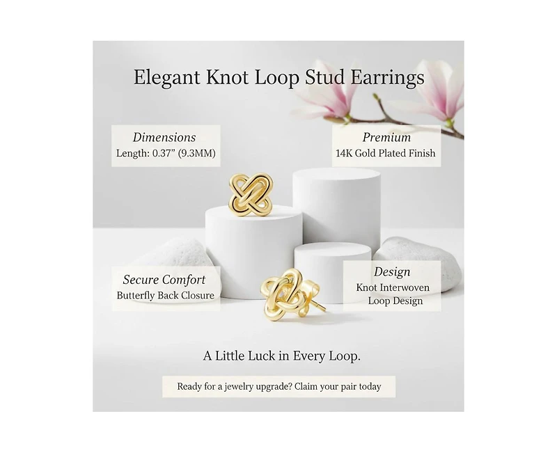 Rachel Glauber Elegant Knot Loop Stud Earrings in 14K Gold Plated