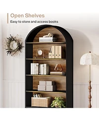 Tribesigns 76.8" Tall Arched Bookcase, 5-Tier Bookshelf with File Cabinet Drawer, Modern Freestanding Wooden Bookshelves, Open Display Storage Sh