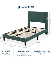gaomon Twin Bed Frame with Headboard, Corduroy Upholstered Platform Bed with Wooden Slats Support - No Box Spring Needed & Noise Free, Easy Assembly