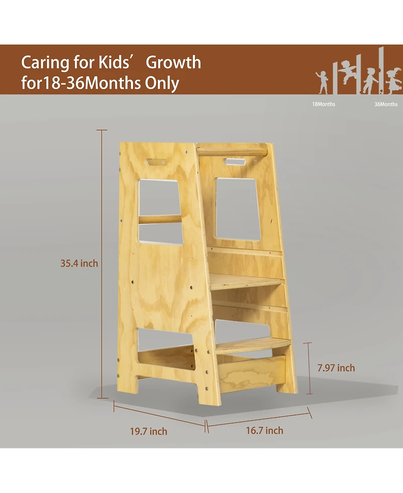 Flynama Toddler Standing Tower Kitchen Step Stool for Kid's Adjustable Height Learning Stool, Toddler Kitchen Stool Helper Removable Anti-Drop