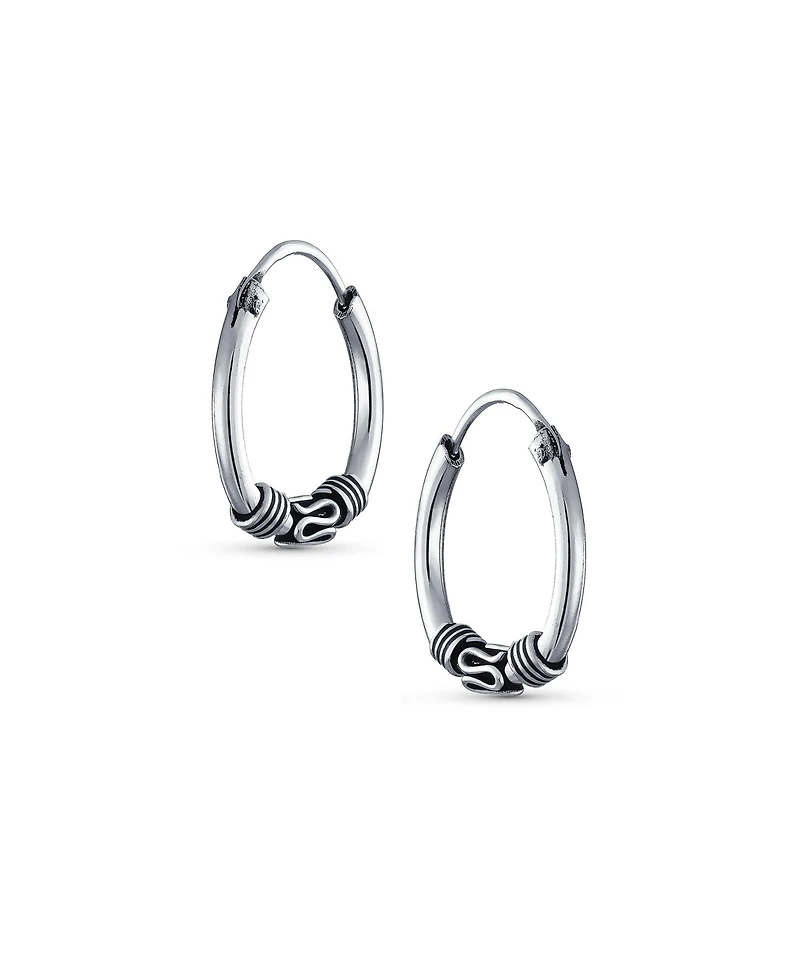 Bling Jewelry Bali Tribal Continuous Endless Tiny Hoop Earrings Oxidized .925 Sterling Silver .75 Inch Diameter