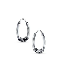 Bling Jewelry Bali Tribal Continuous Endless Tiny Hoop Earrings Oxidized .925 Sterling Silver .75 Inch Diameter