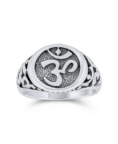 Bling Jewelry Inspirational Om Signet Ring With Devanagari Script Oxidized .925 Sterling Silver