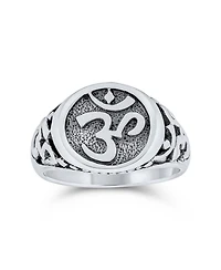 Bling Jewelry Inspirational Om Signet Ring With Devanagari Script Oxidized .925 Sterling Silver