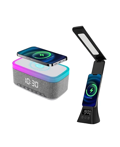 Pursonic Smart Home Essentials Bundle: All-in-One Alarm Clock & 3-in-1 Led Desk Lamp with Wireless Charging
