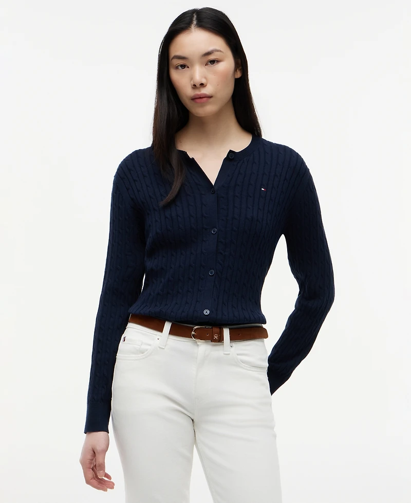 Tommy Hilfiger Women's Cable Knit Crewneck Cardigan Sweater