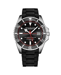 Stuhrling Depthmaster Heritage 4087 Men's Swiss Quartz Diver Watch, 44mm Black Dial with Red Accents