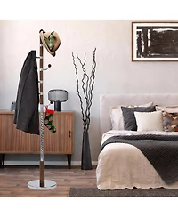 Yigii Freestanding coat rack with stable round base, adjustable height tree stand, (solid metal hooks)