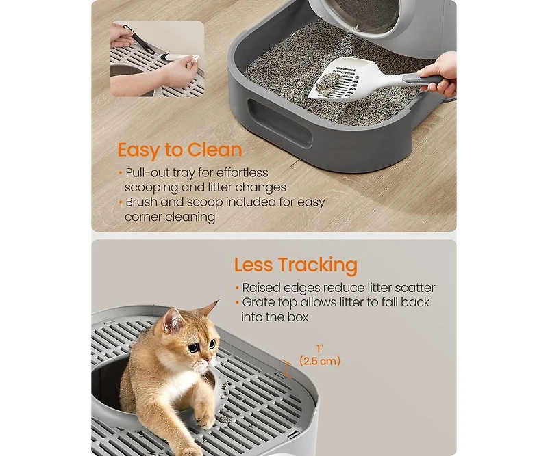 Cozito Xl Enclosed Cat Litter Box with Slide-Out Tray, Grate Top, Leak-Resistant Base, 3-Mode Door