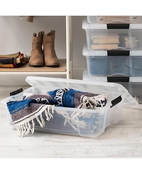 Iris Usa 27 Qt Stackable Plastic Storage Bins with Lids, Pearl, 2Pk