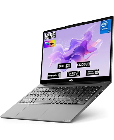 Nimo 15.6" Fhd Ips Student Laptop 8GB Ram 512GB Ssd, 4 Cores 13th Gen Intel N150 3.6GHz Fingerprint Wi-Fi 6