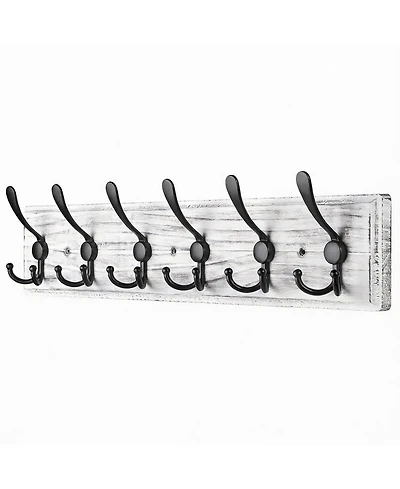 Yigii Wooden Wall Coat Rack with 8 Hooks for Hats Coats