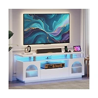 gaomon Tv Stand for 65" Tv with Power Outlets, Usb Ports & Led Lights, Media Console for Living Room or Bedroom