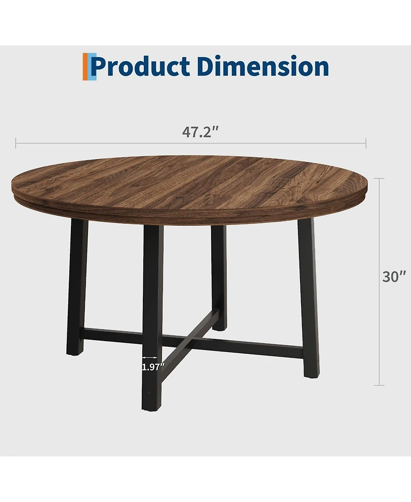 Gaomon Kitchen Table Garvee 47 Inch Round Industrial Dining Table for 4